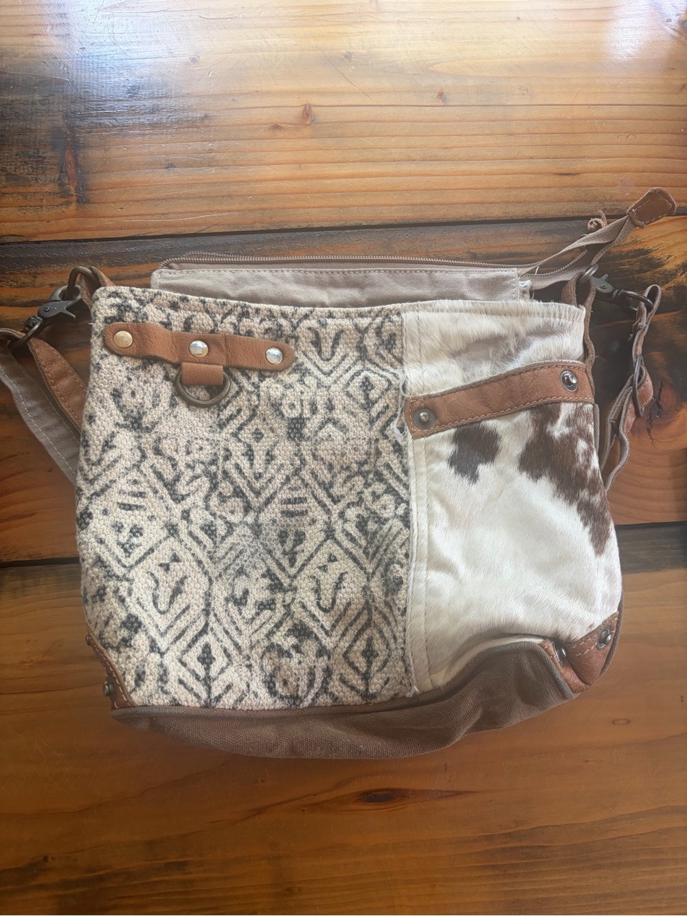 Myra Bag Patchwork Crossbody in Cream, Brown and Tan